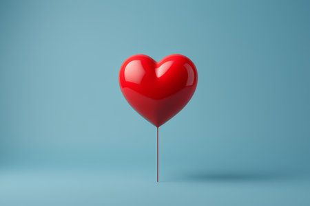 Red heart-shaped balloon with blue backgroundの素材