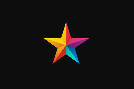 Colorful pentagram graphic on black backgroundの素材