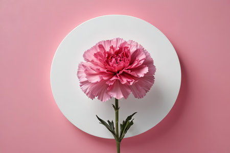 Pink carnations on a white discの素材