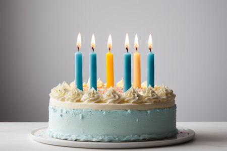 Birthday cake with colorful candlesの素材