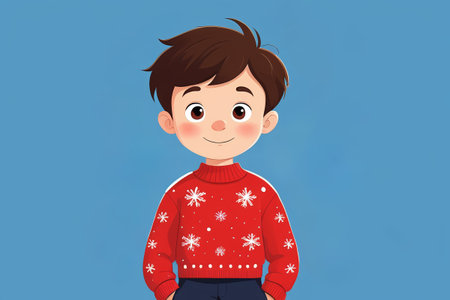 Illustration of a little boy in a snowflake sweaterの素材