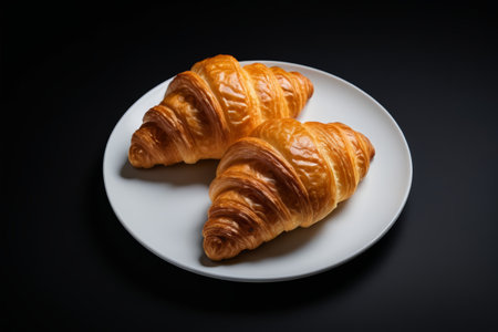 Two croissants on a white plateの素材
