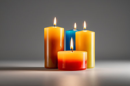 Close-up of colorful lit candlesの素材