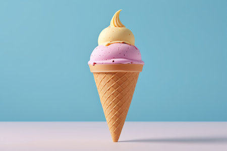 Close-up of a two-color ball ice cream coneの素材