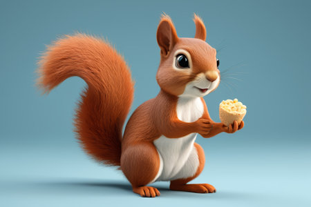 Cartoon squirrel holding food imageの素材