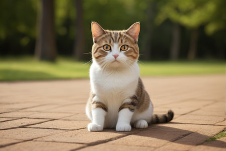Cute cat sitting outdoorsの素材