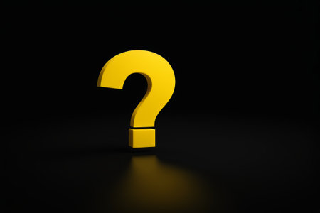 Yellow stereoscopic question mark on black backgroundの素材