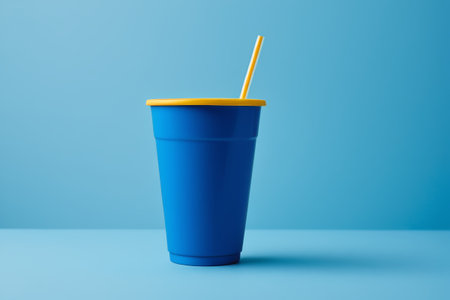 Drink cup with straw on blue backgroundの素材