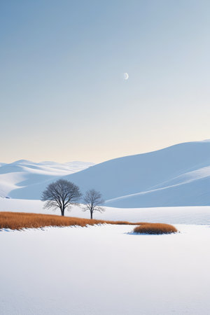 Trees and the Crescent Moon in the Snowy Wildernessの素材