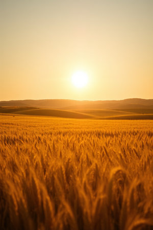 Golden wheat field landscape at sunsetの素材