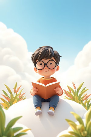 Little boy reads scene materials in the cloudの素材