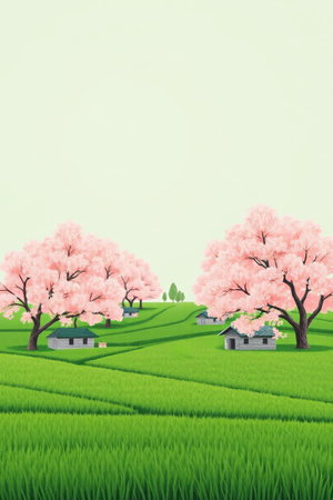 Landscape of Kasuga Field Pink Cherry Blossom Cottageの素材