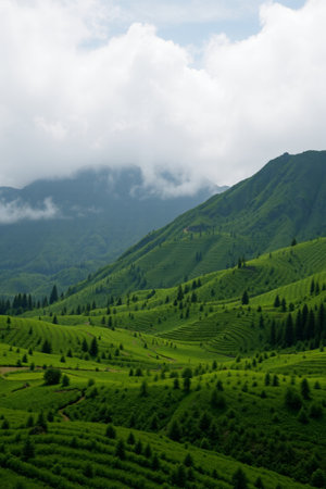 Green terraced natural landscapeの素材