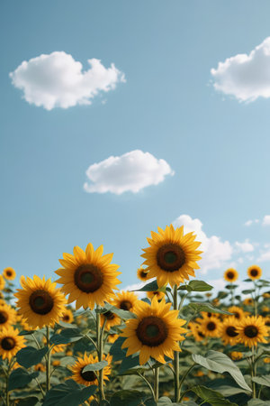 Sunflower flowers, blue sky and white cloudsの素材
