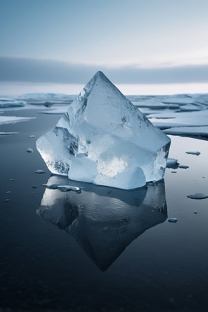 Clear ice cubes above the ice surfaceの素材