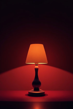 Close-up of table lamp with red backgroundの素材