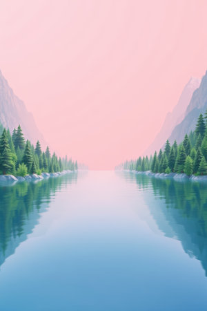 Quiet lake scenery among mountains and riversの素材