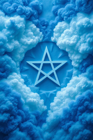 Pentagram pattern in blue cloudsの素材