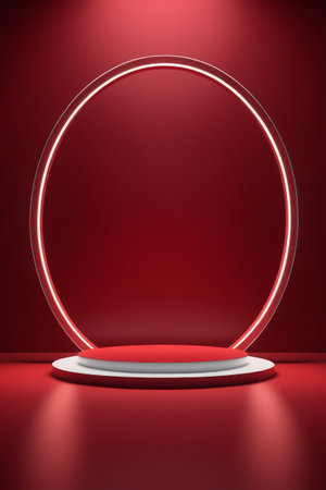 Round display stand with red backgroundの素材