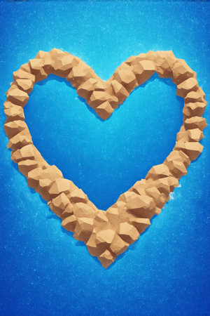 Sand heart pattern on blue backgroundの素材