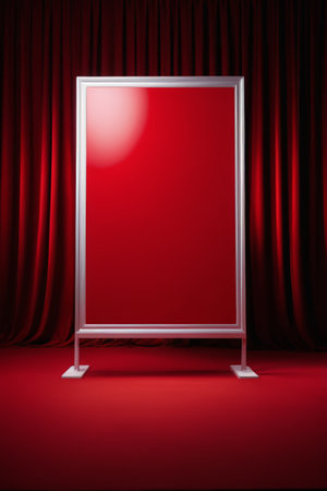 Blank display board in front of the red screen on stageの素材