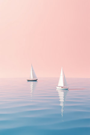 Scenes of two sailing ships sailing at seaの素材