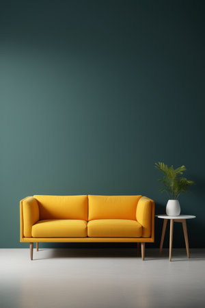 Interior yellow sofa with greenery decorationの素材