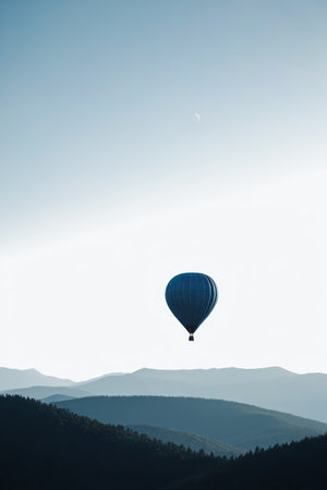 Hot air balloons flying in the sky and mountainsの素材