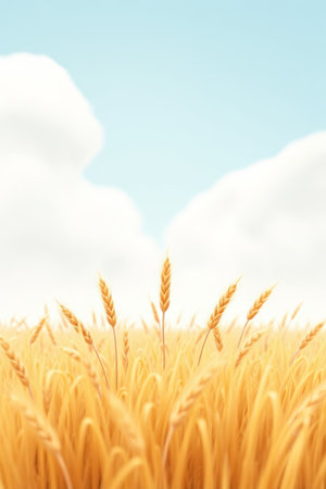 Golden wheat fields and blue sky and white clouds landscapeの素材