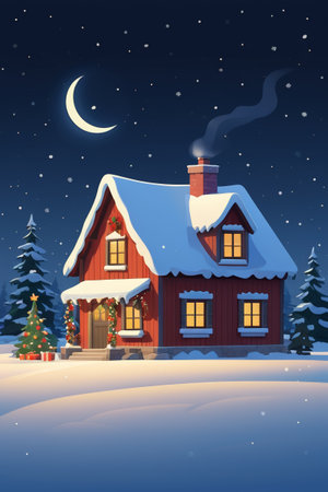 Snowy Christmas Cottage Illustrationの素材
