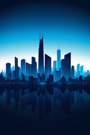 Reflections of the skyline of modern city skyscrapersの素材