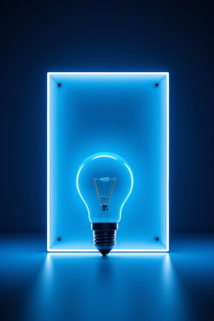 Light bulb material glowing in front of blue backgroundの素材