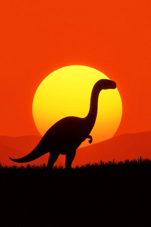 Material of dinosaur silhouettes in the sunsetの素材