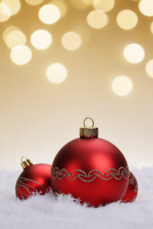 Close-up of red Christmas decoration ballsの素材