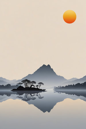 Sunset scenery among mountains and riversの素材