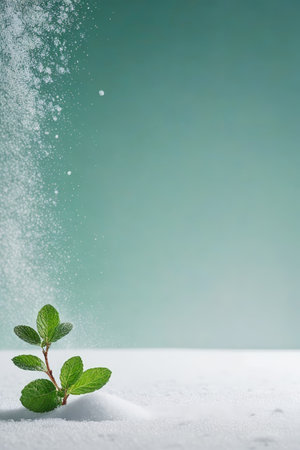 Young green plants on the snowの素材