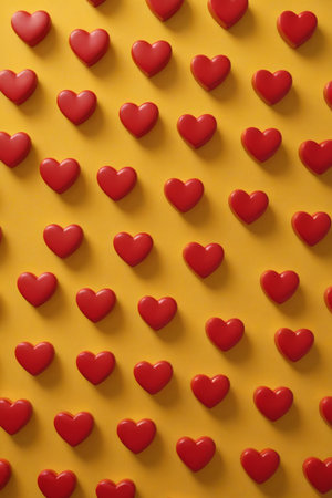 Red heart pattern on yellow backgroundの素材