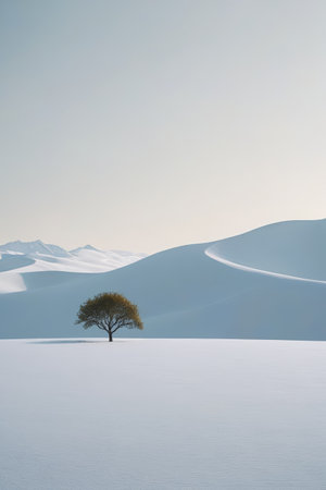 Lonely trees in the desert and distant mountain sceneryの素材