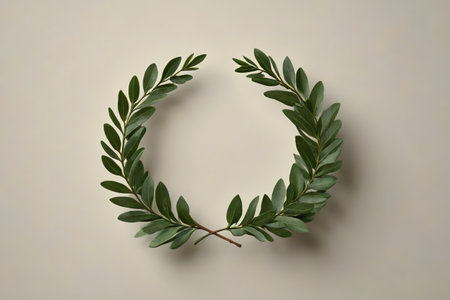 a close up of a wreath of leaves on a white surfaceの素材