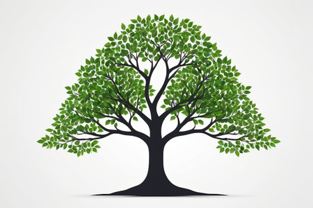 a tree with green leaves on a white backgroundの素材