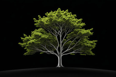 a close up of a tree on a hill with a black backgroundの素材