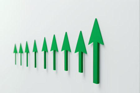 arrows pointing up in a row on a white wallの素材