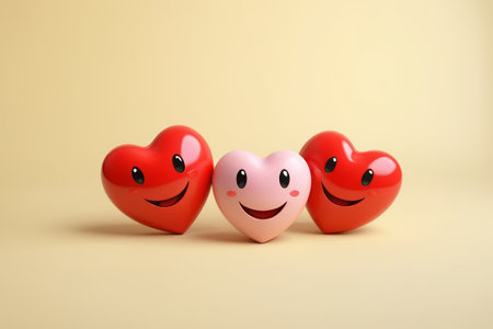 there are three hearts with faces and a smile on themの素材