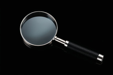 a close up of a magnifying glass on a black backgroundの素材