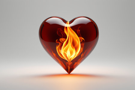 arafed heart with fire inside on a white backgroundの素材