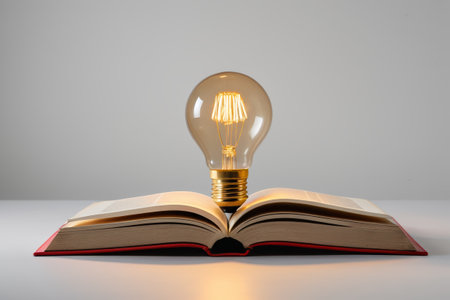 there is a light bulb that is on top of an open bookの素材
