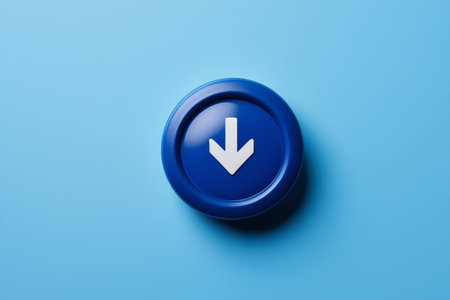 arafed arrow pointing down on a blue button on a blue backgroundの素材