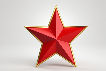 a close up of a red star with gold trim on a white backgroundの素材