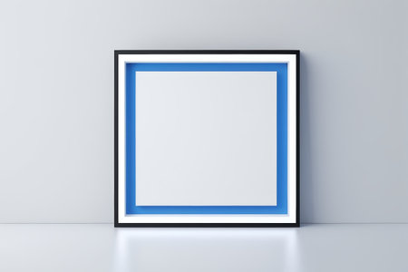 a close up of a picture frame on a wall with a blue borderの素材