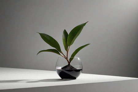 there is a plant in a vase with a black substanceの素材